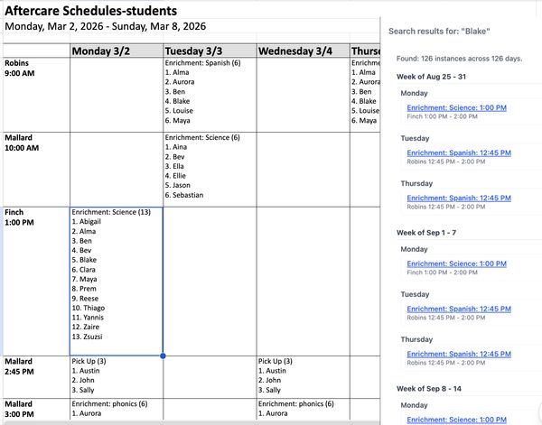 Student roster view